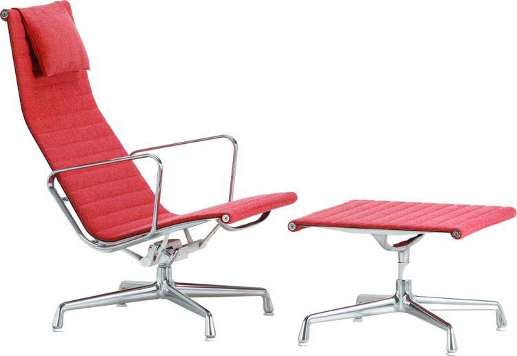 Soft pad chair EA124 with Stool EA125 designed in 1958