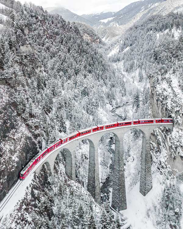 Red Train photogrphed by drone