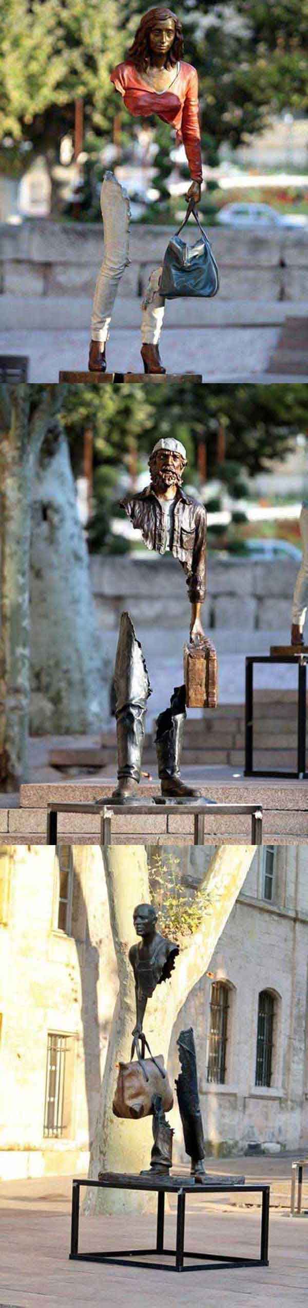 Les voyageurs - Surreal sculptures by Bruno Catalano
