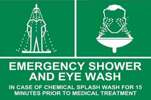 Sign to emergency shower and eye wash station